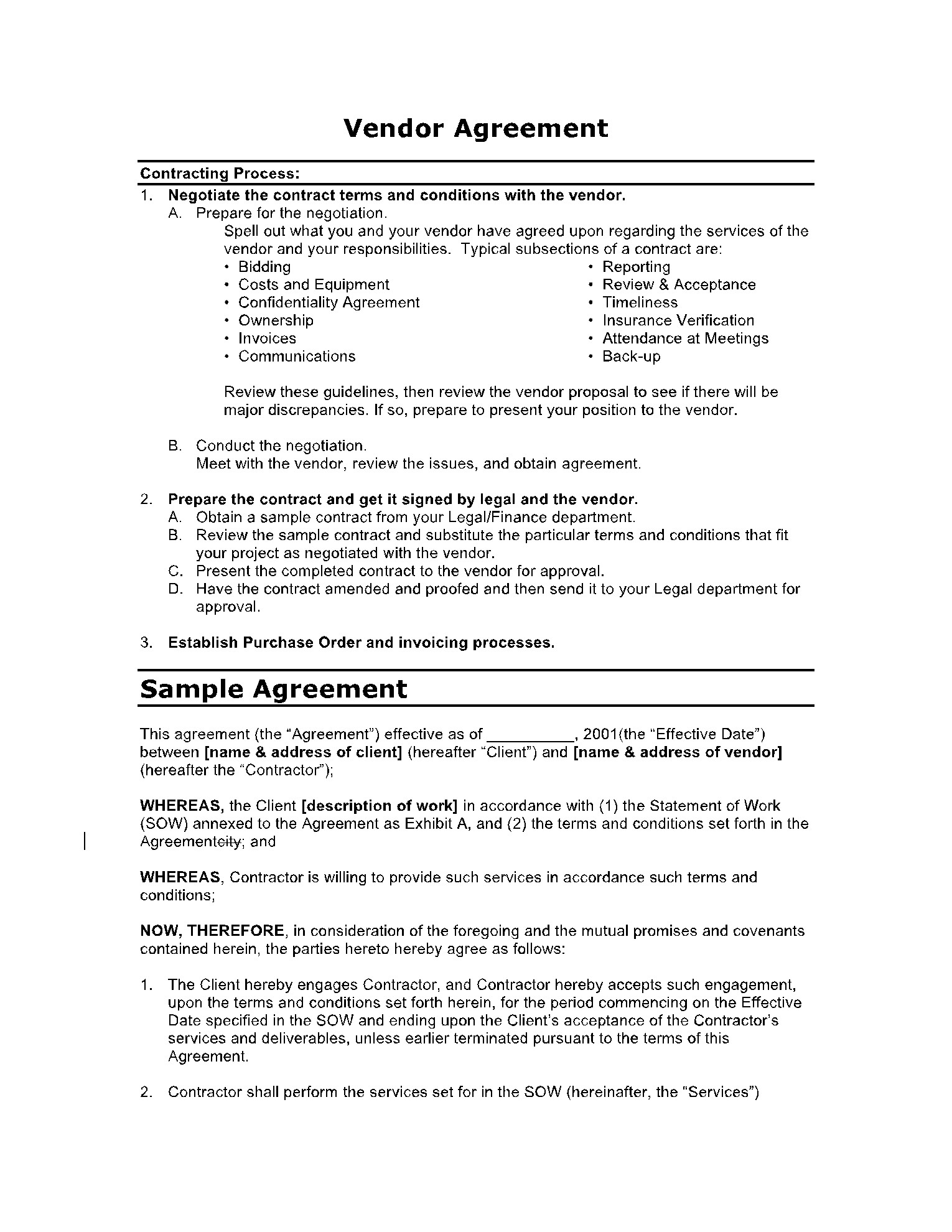 sample Vendor Agreement Template sample Vendor Agreement Template