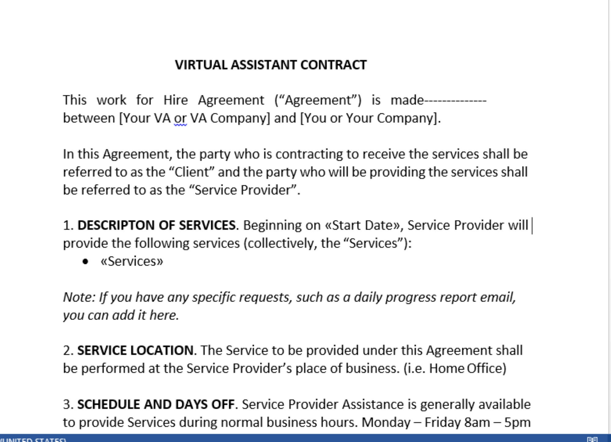 sample Virtual Assistant Agreement Template sample Virtual Assistant Agreement Template