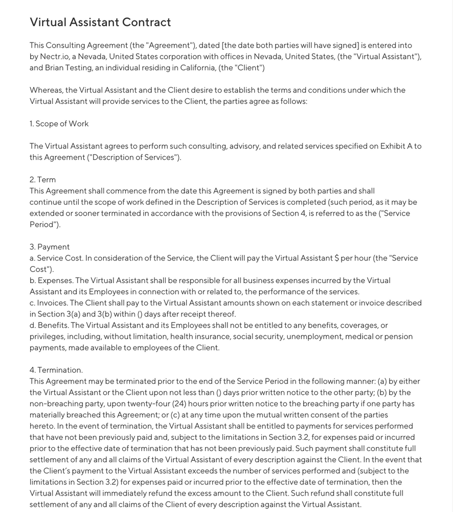 sample Virtual Assistant Agreement Template sample Virtual Assistant Agreement Template