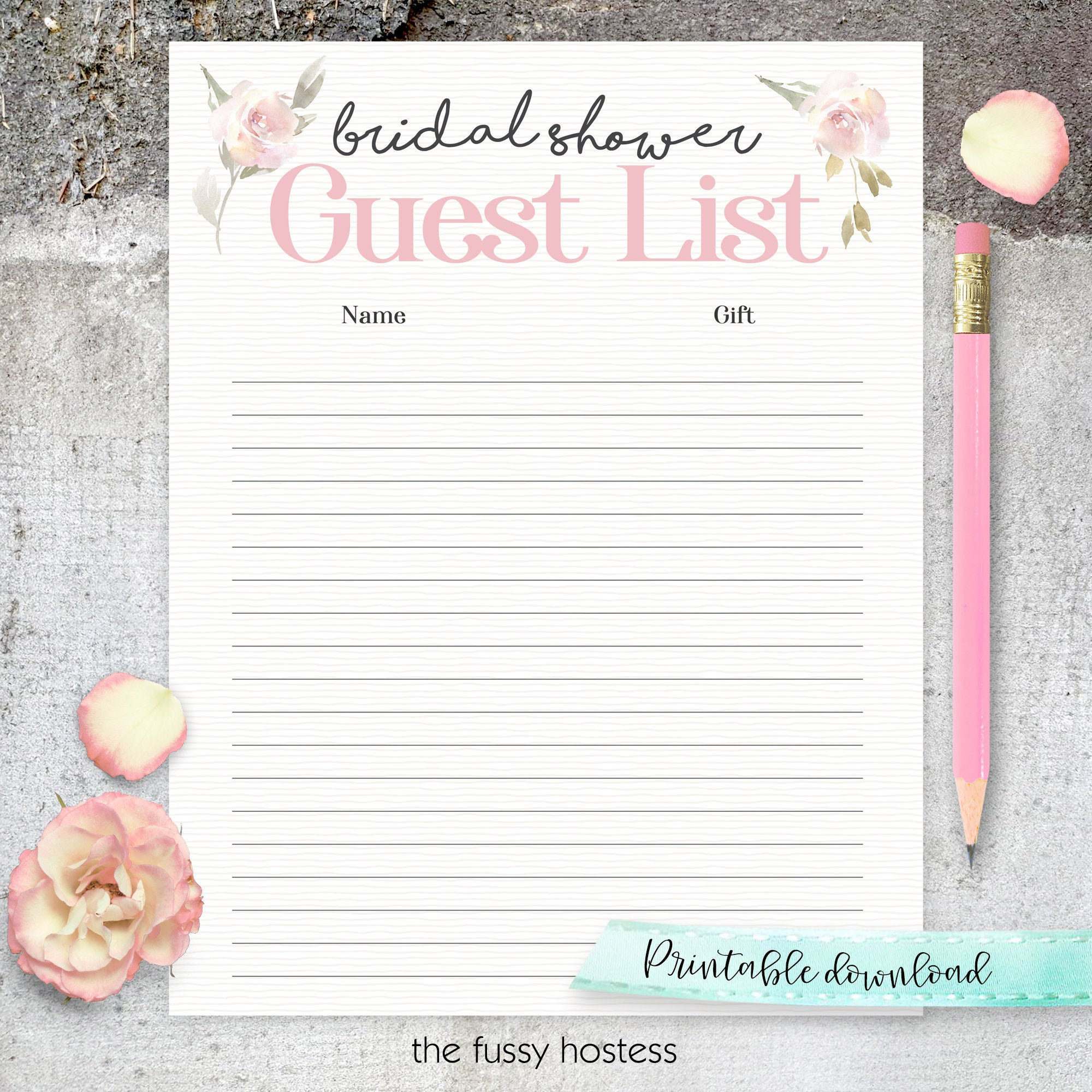 Virtual Printable Bridal Shower Guest List Sign in Sheet Guest Virtual Printable Bridal Shower Guest List Sign in Sheet Guest