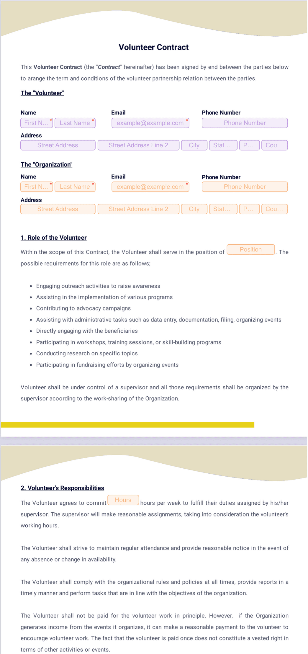sample Volunteer Agreement Template sample Volunteer Agreement Template