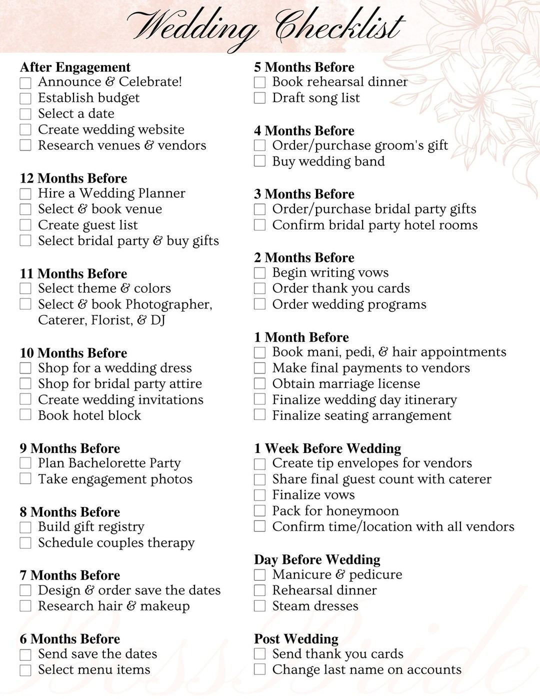 sample wedding checklist template sample wedding checklist template