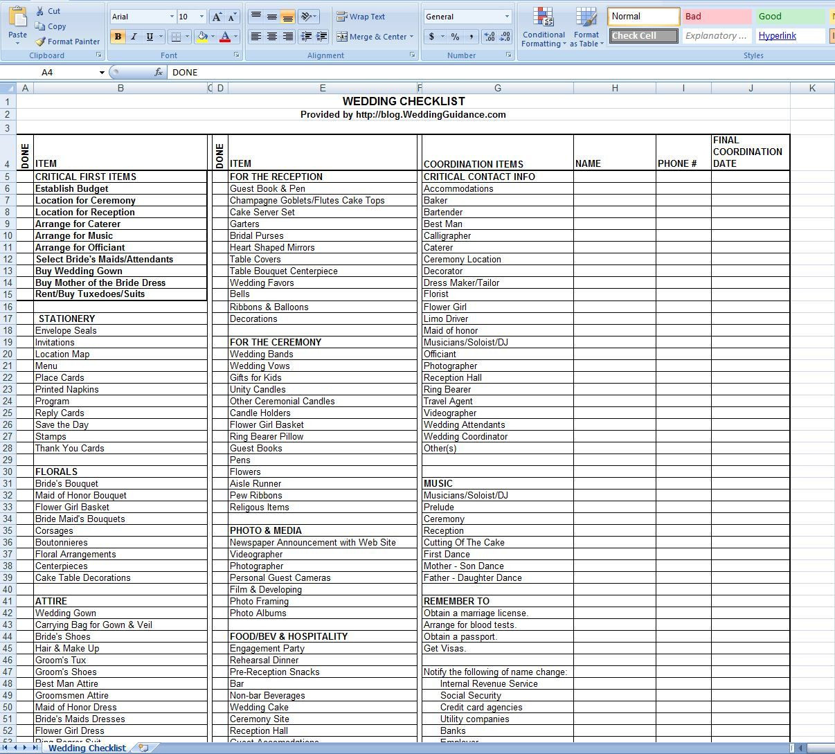 sample wedding checklist excel template sample wedding checklist excel template