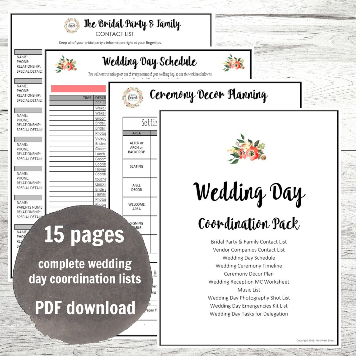 Wedding Day Coordination Worksheet Lists PDF, Wedding planning, Instant download, Big Day Planning Lists, Printable PDFs Wedding Day Coordination Worksheet Lists PDF, Wedding planning, Instant download, Big Day Planning Lists, Printable PDFs