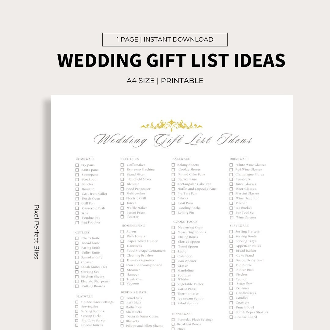 Wedding Gift List, Printable, Bridal Gift Checklist, Marriage Gift Registry Printout, Reception Present Sheet, Gift Wishlist for the Wedding - Etsy Wedding Gift List, Printable, Bridal Gift Checklist, Marriage Gift Registry Printout, Reception Present Sheet, Gift Wishlist for the Wedding - Etsy