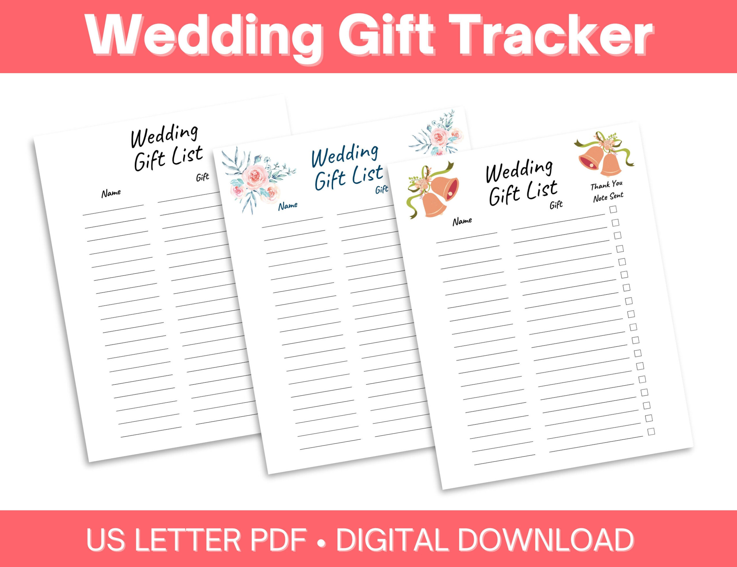 Wedding Gift List Printable With Thank You Note Tracker - Etsy Wedding Gift List Printable With Thank You Note Tracker - Etsy