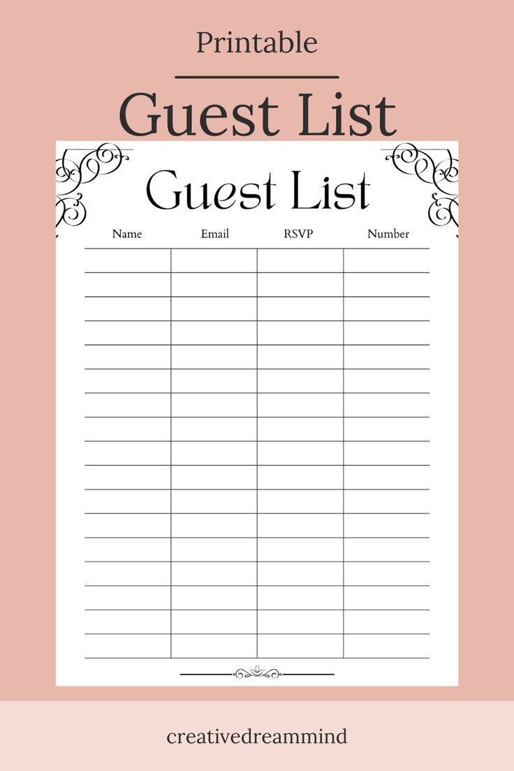 Wedding Guest List, Bridal Shower, Guest Book List, Printable Wedding Guest List, Bridal Shower, Guest Book List, Printable