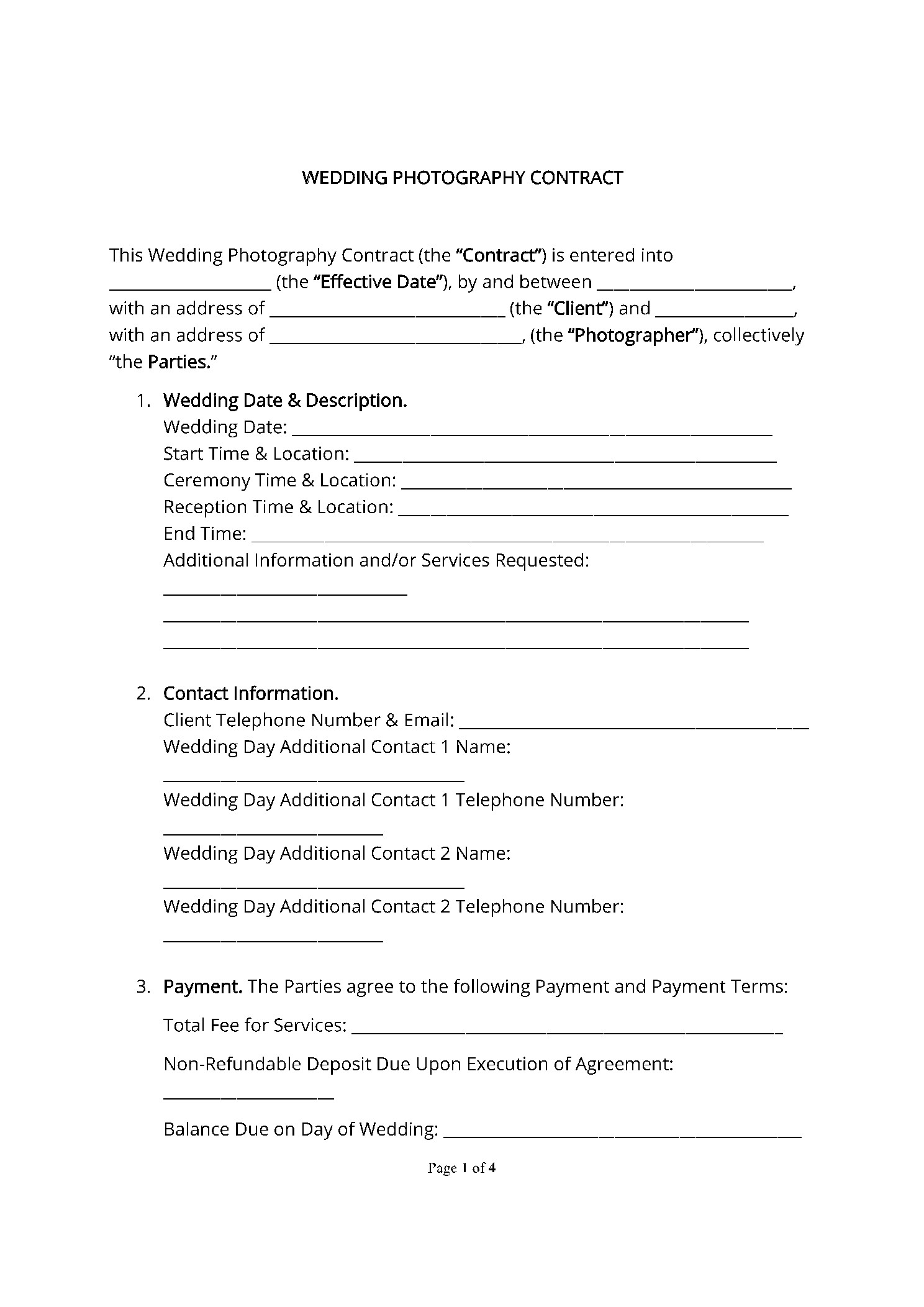 sample Wedding Photography Agreement Template sample Wedding Photography Agreement Template