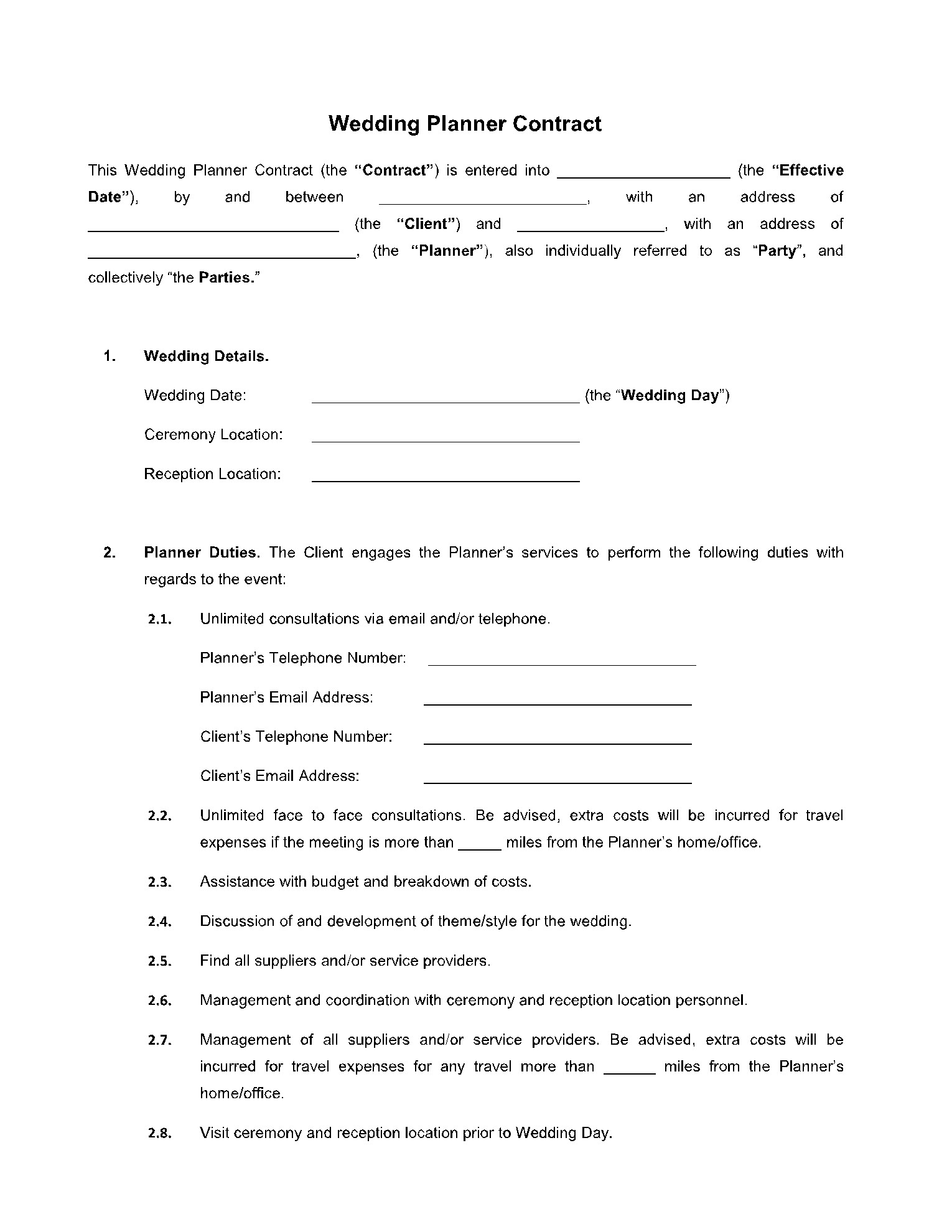 sample Wedding Planner Agreement Template sample Wedding Planner Agreement Template