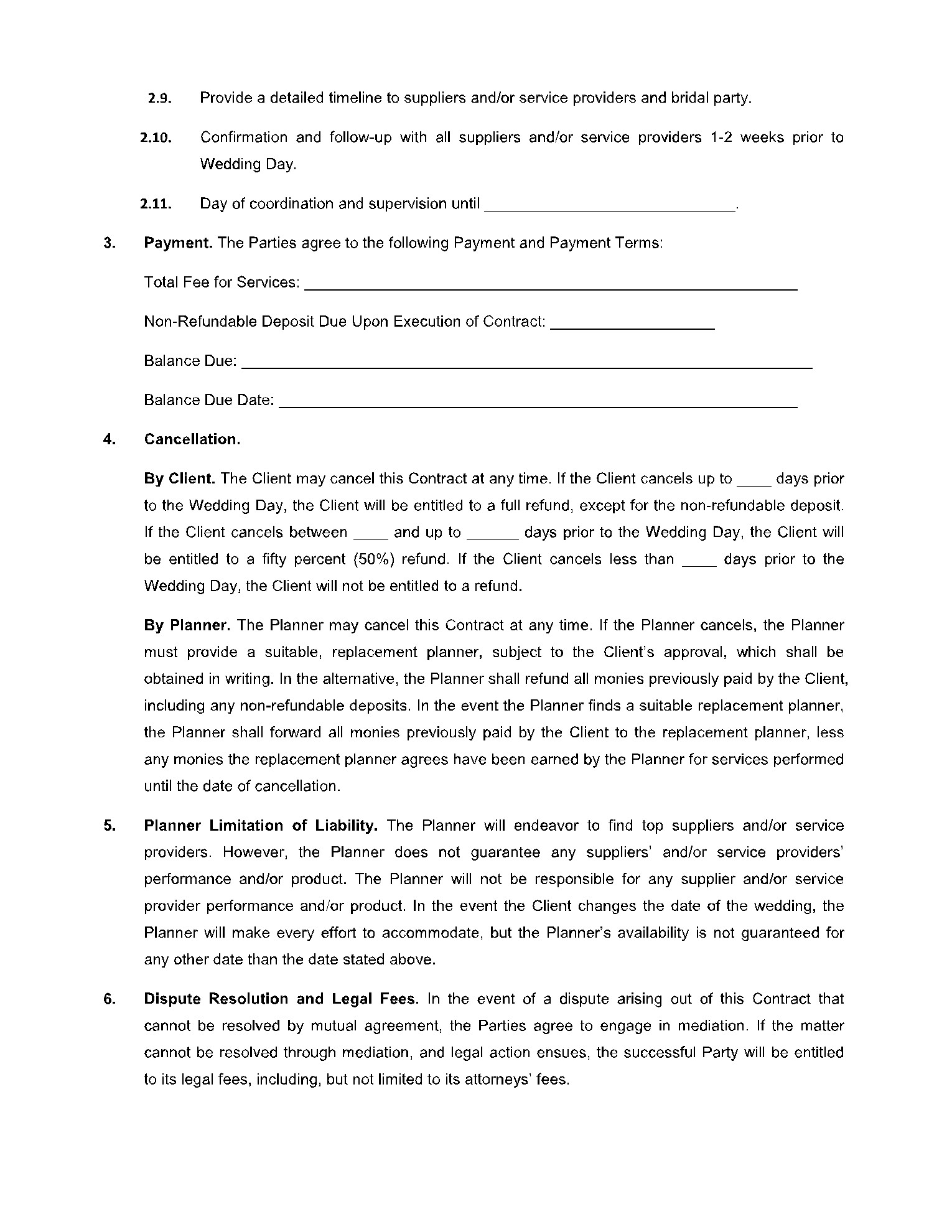 sample Wedding Planner Agreement Template sample Wedding Planner Agreement Template