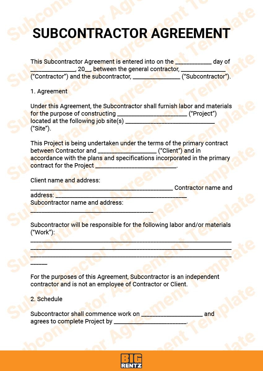 sample Sub Contractor Agreement Template sample Sub Contractor Agreement Template