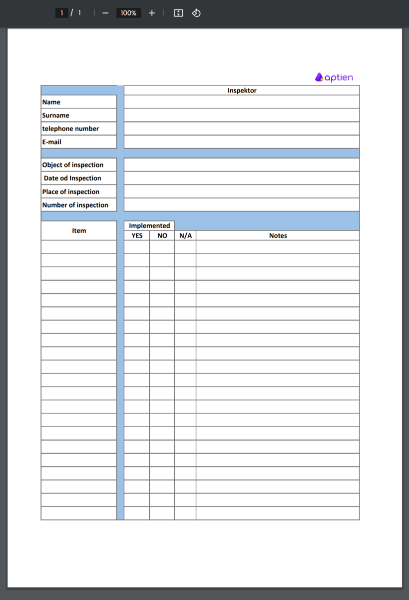 sample inspection checklist template sample inspection checklist template