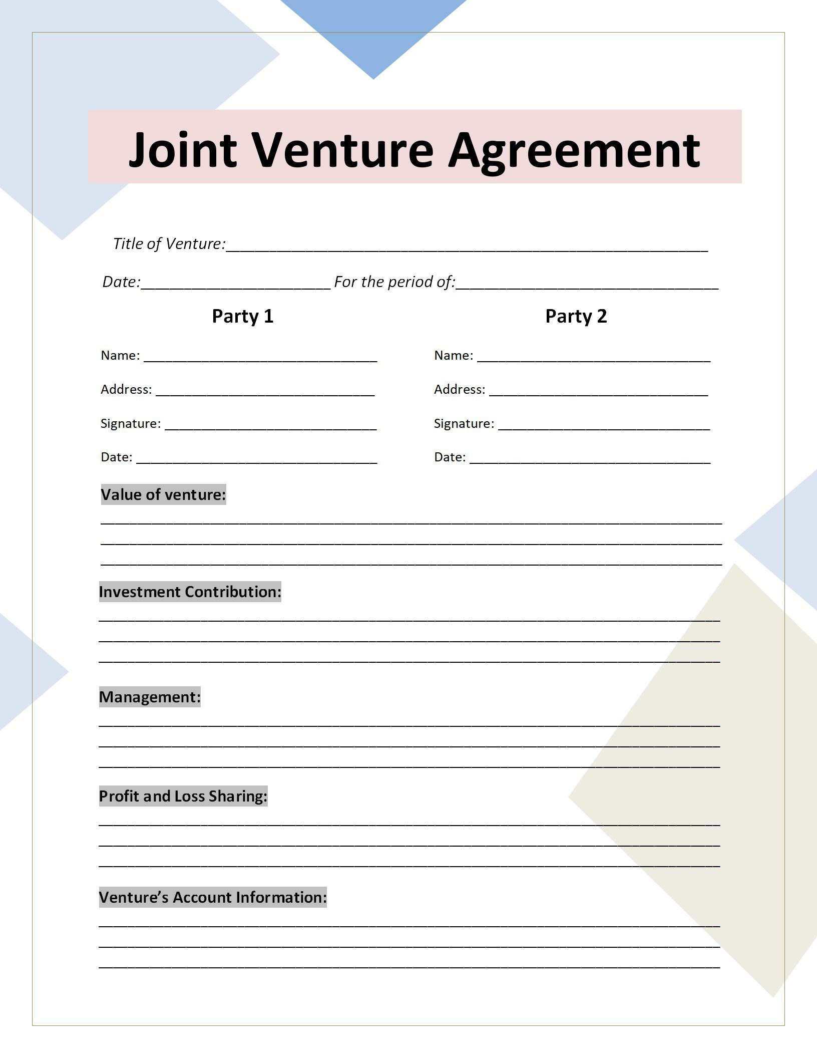sample joint venture agreement template sample joint venture agreement template